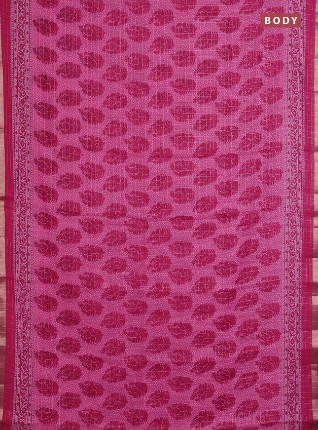 Linen cotton saree light pink with allover butta prints & zari checks and zari woven border