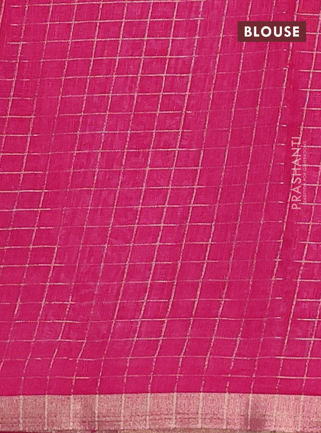 Linen cotton saree light pink with allover butta prints & zari checks and zari woven border