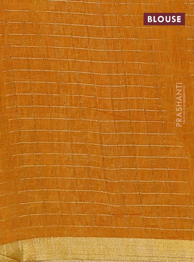 Linen cotton saree yellow with allover butta prints & zari checks and zari woven border