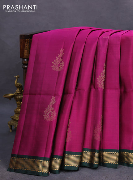 Pure soft silk saree purple and bottle green with zari woven buttas and zari woven border
