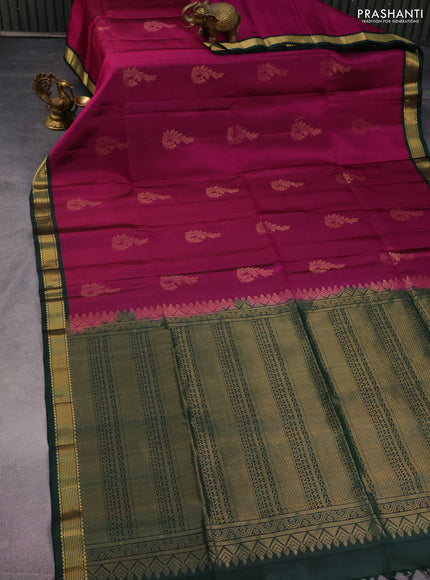 Pure soft silk saree purple and bottle green with zari woven buttas and zari woven border