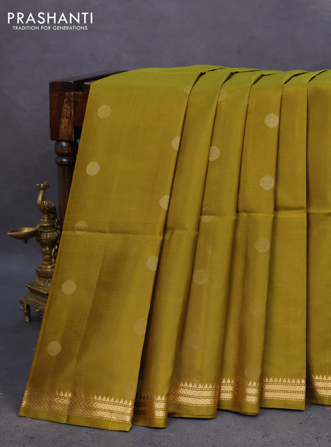 Pure soft silk saree mehendi green with zari woven buttas and zari woven border