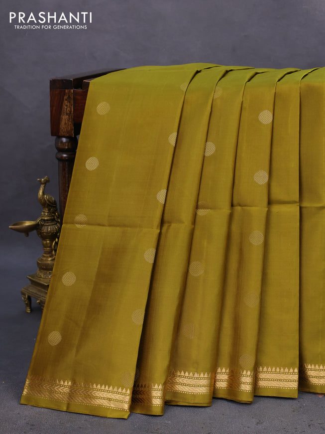Pure soft silk saree mehendi green with zari woven buttas and zari woven border
