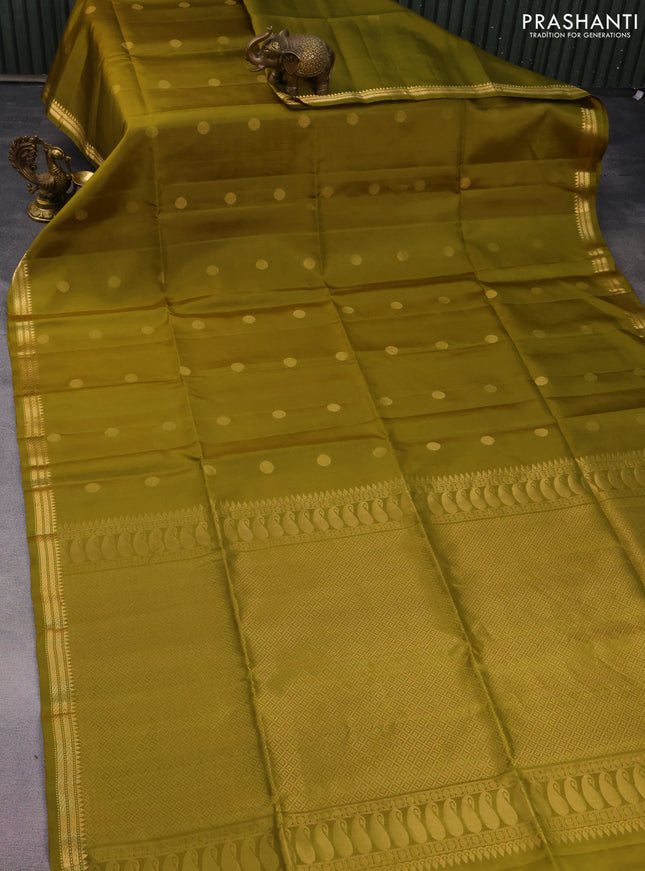 Pure soft silk saree mehendi green with zari woven buttas and zari woven border