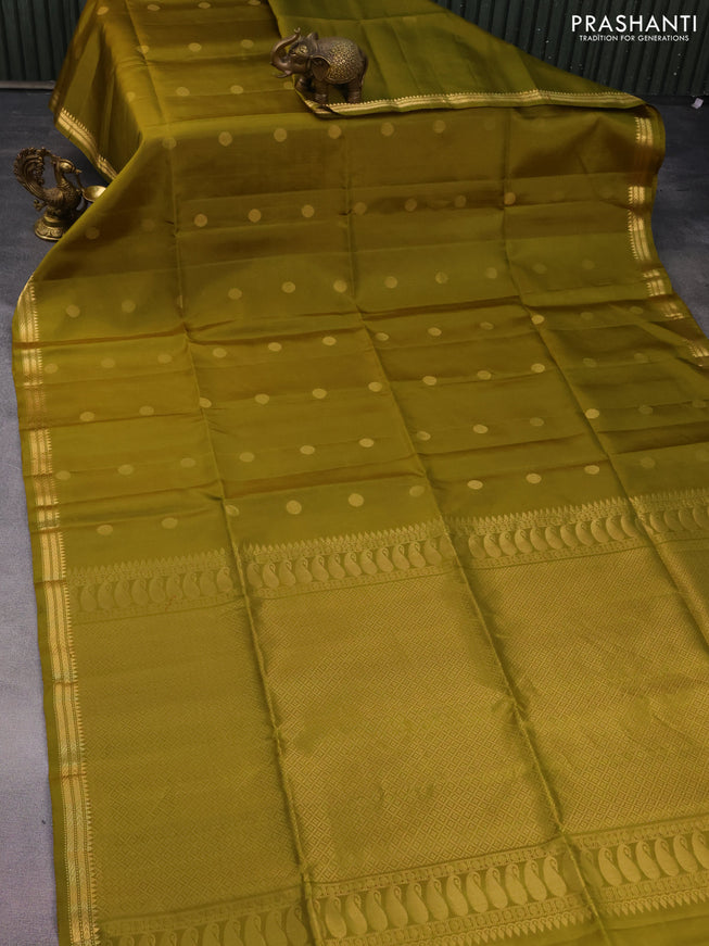 Pure soft silk saree mehendi green with zari woven buttas and zari woven border