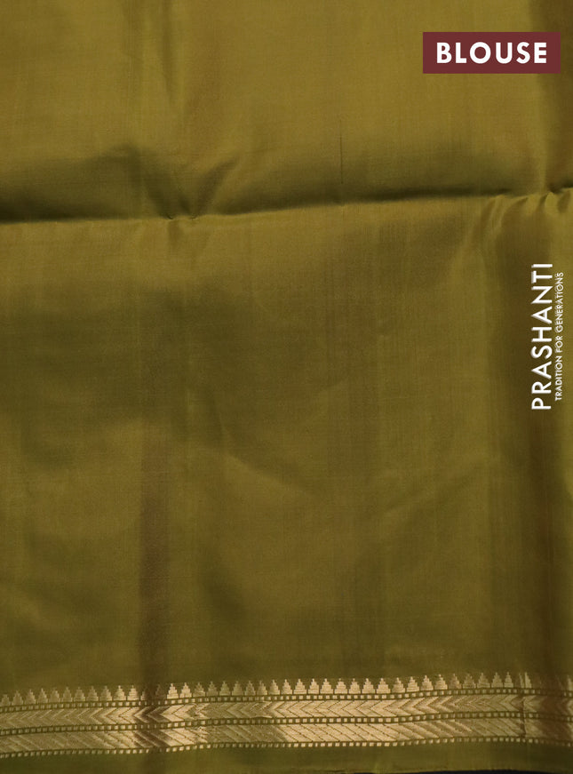 Pure soft silk saree mehendi green with zari woven buttas and zari woven border