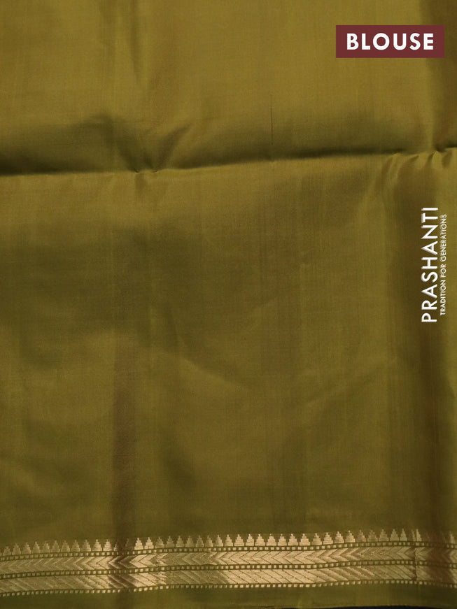Pure soft silk saree mehendi green with zari woven buttas and zari woven border