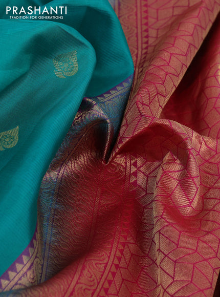 Pure soft silk saree teal green and pink with zari woven buttas and zari woven checked border
