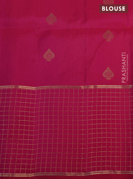 Pure soft silk saree teal green and pink with zari woven buttas and zari woven checked border