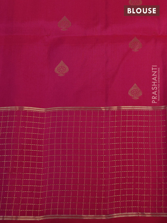 Pure soft silk saree teal green and pink with zari woven buttas and zari woven checked border