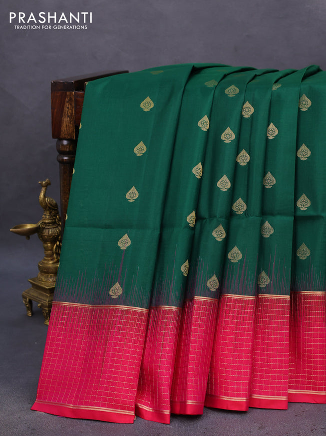 Pure soft silk saree green and pink with zari woven buttas and zari woven checked border