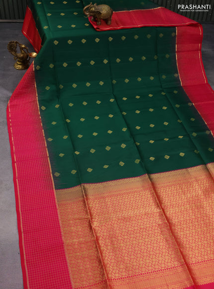Pure soft silk saree green and pink with zari woven buttas and zari woven checked border