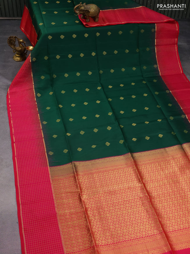 Pure soft silk saree green and pink with zari woven buttas and zari woven checked border