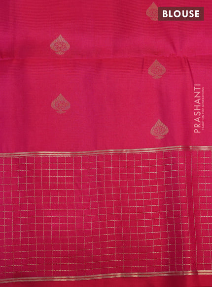Pure soft silk saree green and pink with zari woven buttas and zari woven checked border