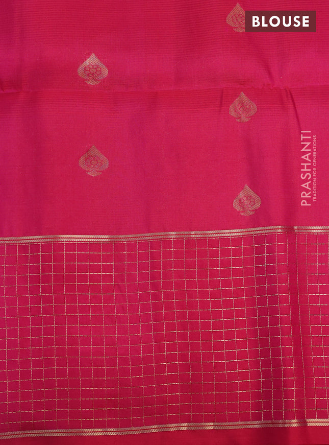 Pure soft silk saree green and pink with zari woven buttas and zari woven checked border