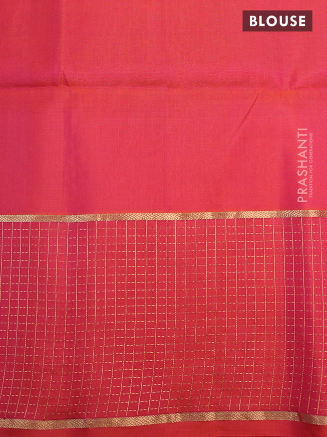 Pure soft silk saree teal blue shade and dual shade of pinkish orange with zari woven buttas and zari woven checked border