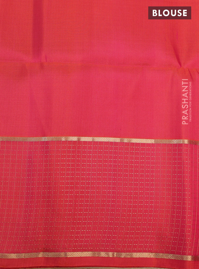 Pure soft silk saree dark blue and pinkish orange with zari woven buttas and zari woven checked border