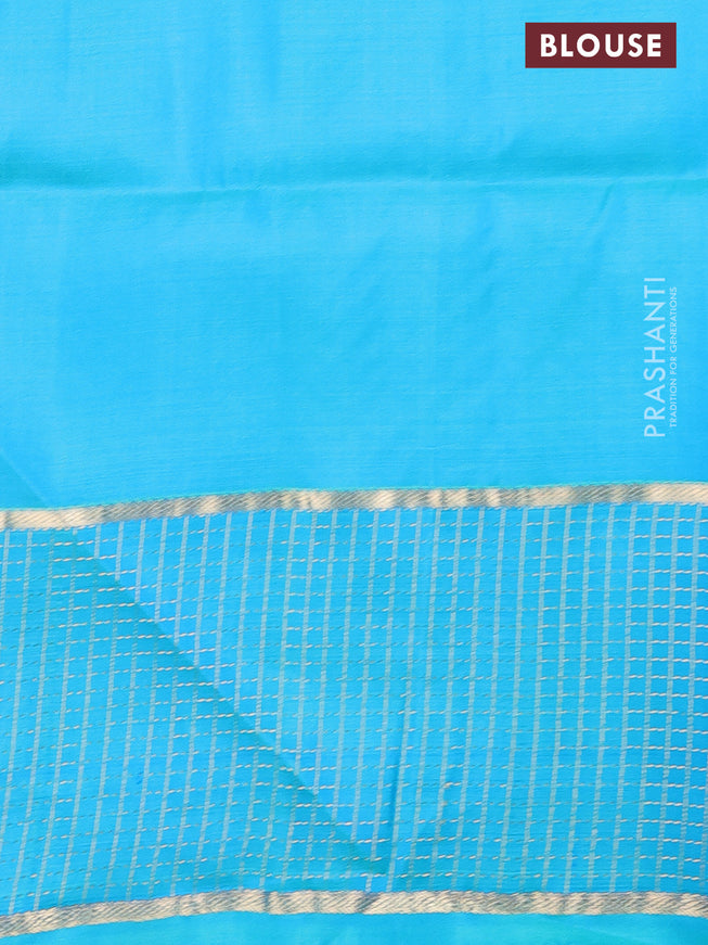 Pure soft silk saree purple and teal blue with allover zari woven buttas and zari woven checked border