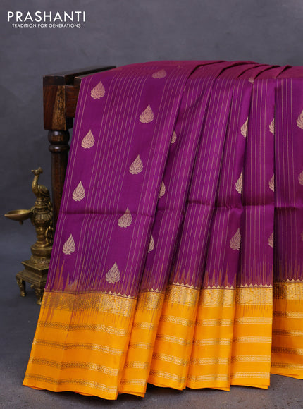 Pure soft silk saree purple and mango yellow with allover zari weaves & buttas and zari woven border