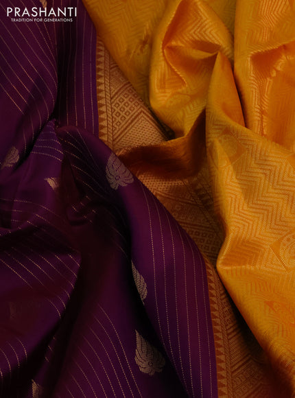 Pure soft silk saree purple and mango yellow with allover zari weaves & buttas and zari woven border