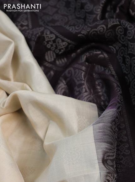 Pure soft silk saree cream and coffee brown with silver & gold zari woven buttas and small zari woven border