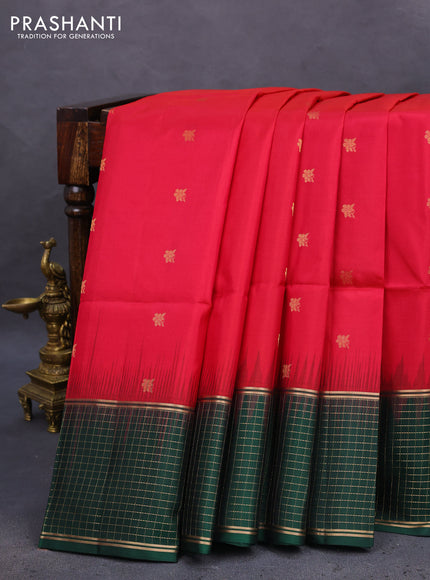 Pure soft silk saree dark pink and dark green with zari woven buttas and zari woven checked border