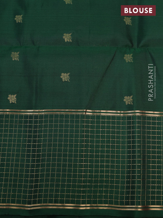 Pure soft silk saree dark pink and dark green with zari woven buttas and zari woven checked border
