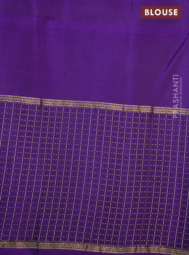 Pure soft silk saree peach shade and violet with zari woven buttas and zari woven checked border