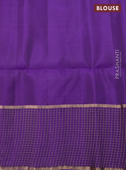 Pure soft silk saree lime yellow and violet with zari woven buttas and zari woven checked border