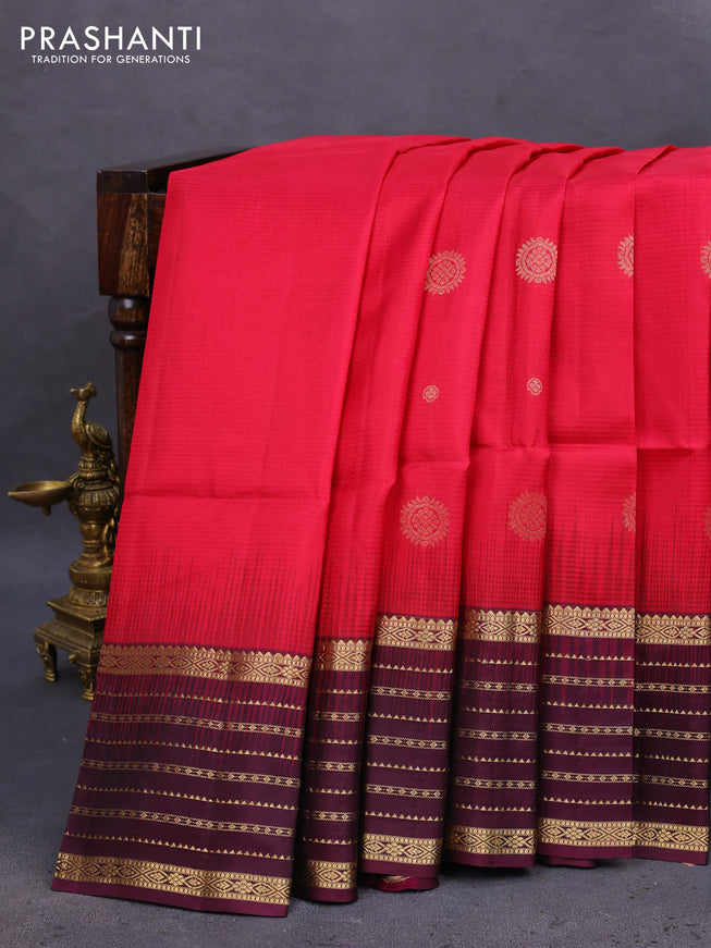Pure soft silk saree pink and wine shade with allover zari woven buttas and zari woven border