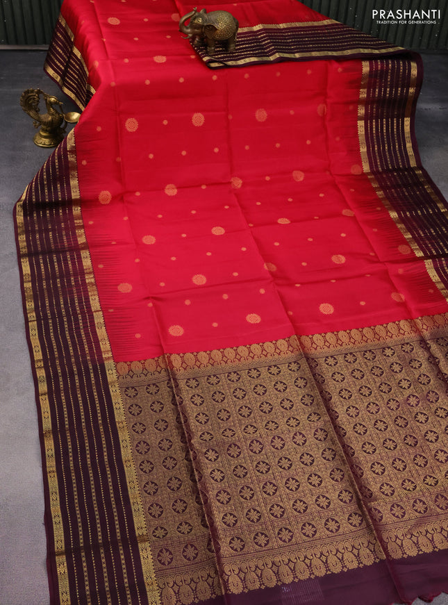 Pure soft silk saree pink and wine shade with allover zari woven buttas and zari woven border