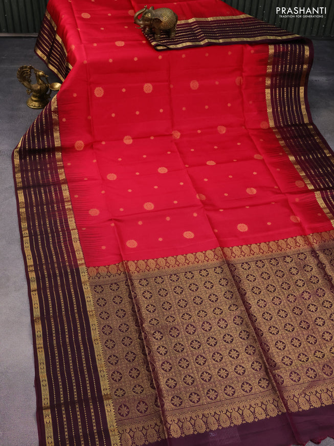 Pure soft silk saree pink and wine shade with allover zari woven buttas and zari woven border