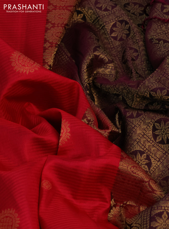 Pure soft silk saree pink and wine shade with allover zari woven buttas and zari woven border