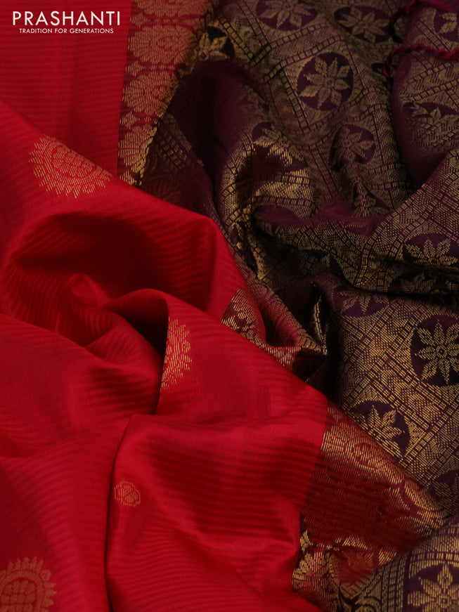Pure soft silk saree pink and wine shade with allover zari woven buttas and zari woven border