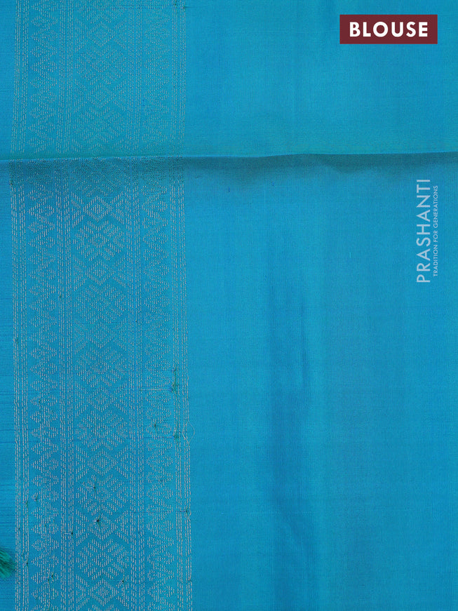 Pure soft silk saree grey and teal bluish green with allover silver woven brocade weaves in borderless style