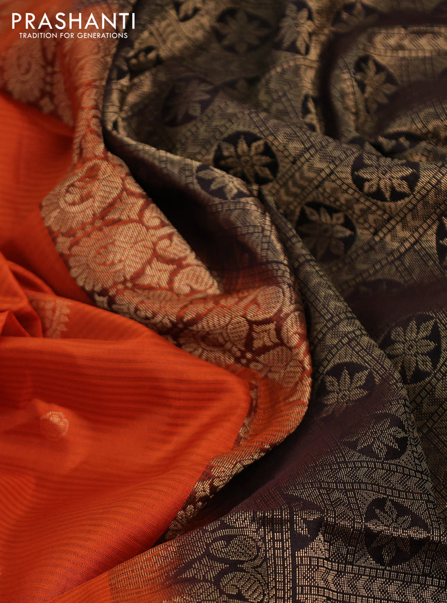 Pure soft silk saree orange and coffee brown with allover zari woven buttas and zari woven border