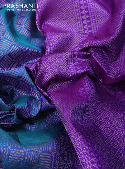 Pure soft silk saree dual shade of blue and violet with allover zari woven brocade pattern and zari woven border