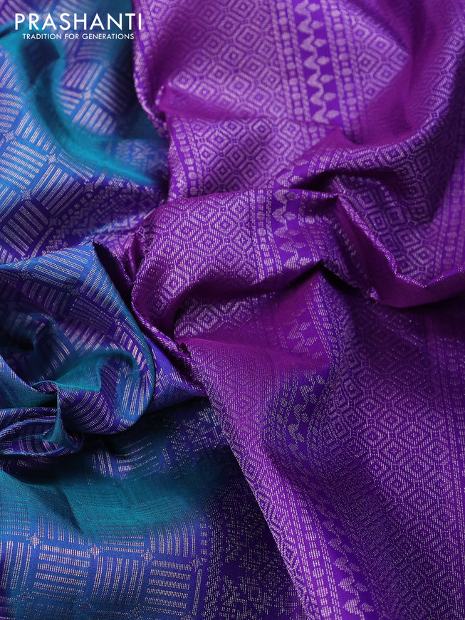 Pure soft silk saree dual shade of blue and violet with allover zari woven brocade pattern and zari woven border