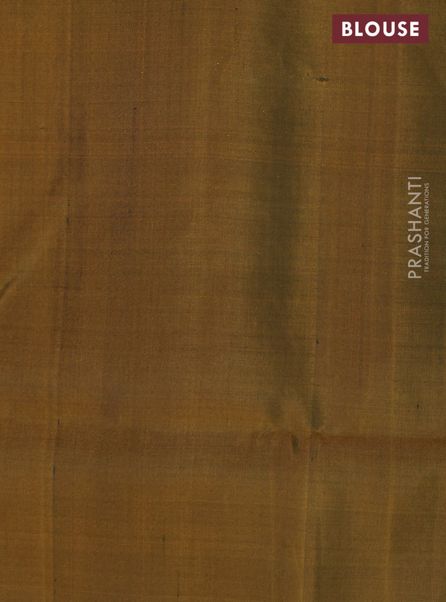 Pure soft silk saree dark green and dark mustard with allover zari woven brocade pattern and zari woven border