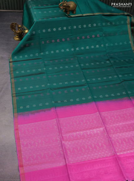 Pure soft silk saree green and pink with annam & rudhraksha zari woven buttas and zari woven border