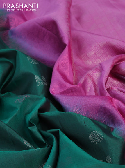 Pure soft silk saree green and pink with annam & rudhraksha zari woven buttas and zari woven border