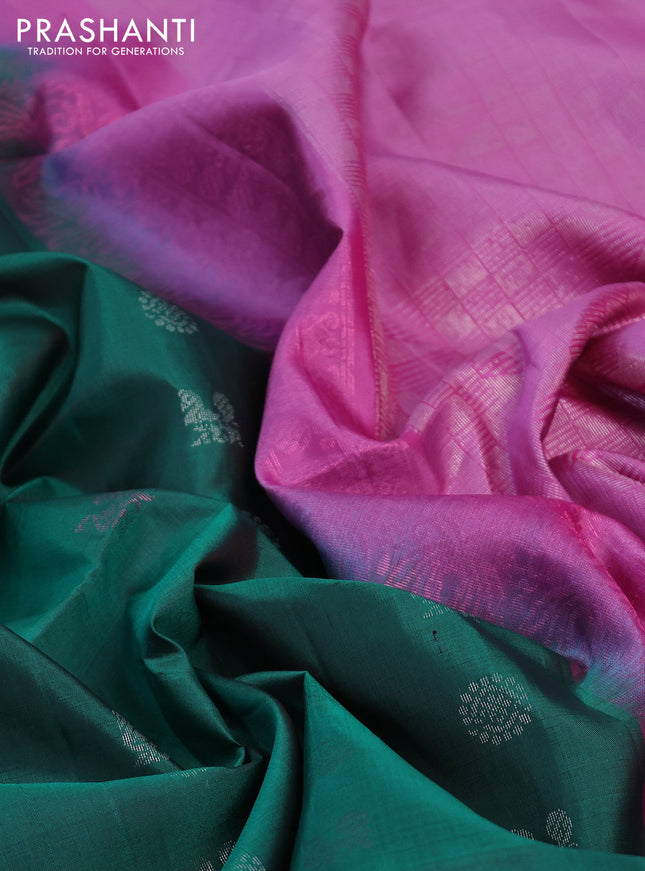 Pure soft silk saree green and pink with annam & rudhraksha zari woven buttas and zari woven border