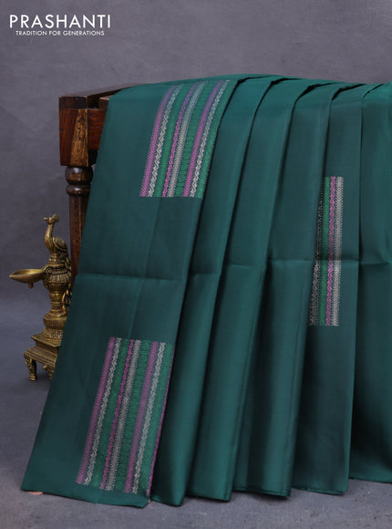 Pure soft silk saree dark green with thread & zari weaves in borderless style