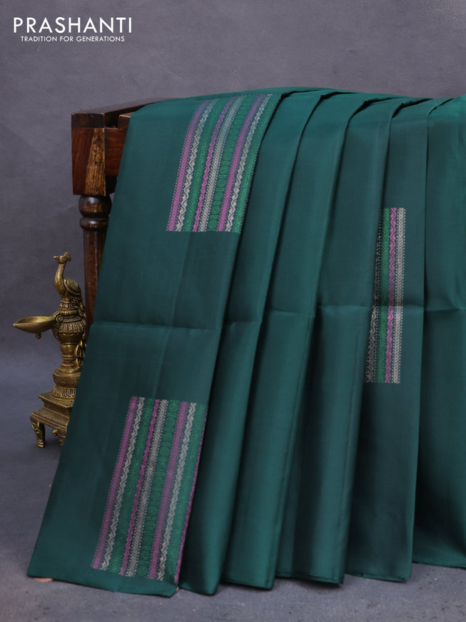 Pure soft silk saree dark green with thread & zari weaves in borderless style