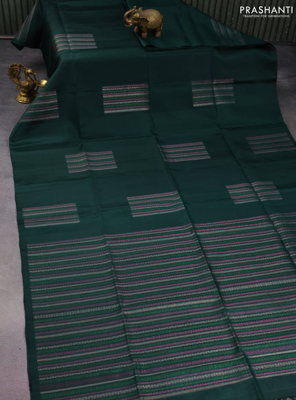 Pure soft silk saree dark green with thread & zari weaves in borderless style
