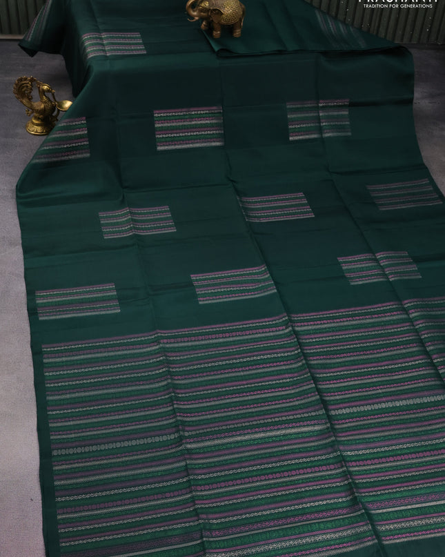 Pure soft silk saree dark green with thread & zari weaves in borderless style