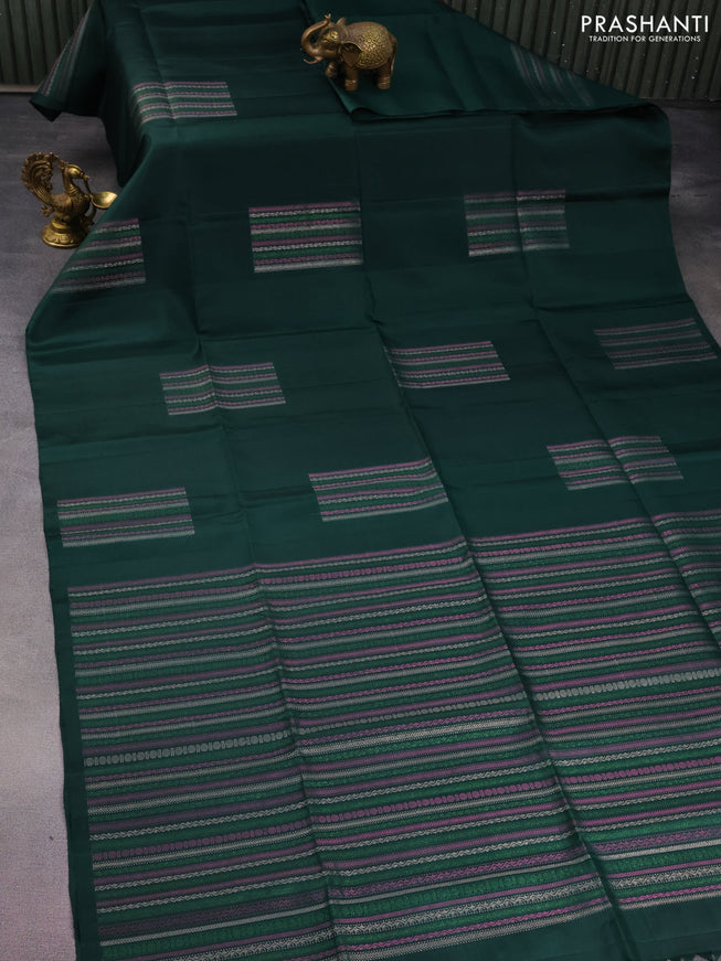 Pure soft silk saree dark green with thread & zari weaves in borderless style