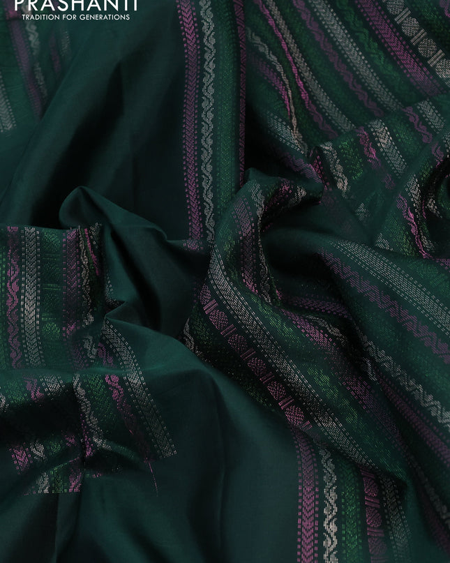 Pure soft silk saree dark green with thread & zari weaves in borderless style