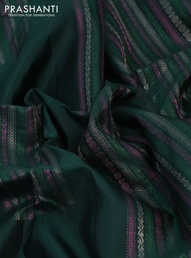 Pure soft silk saree dark green with thread & zari weaves in borderless style