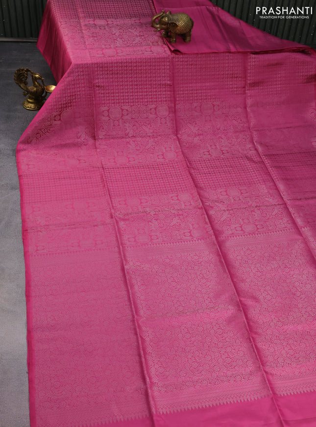 Pure soft silk saree pastel pink with allover silver zari weaves in borderless style